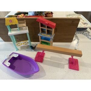 Barbie Boat, Balance Beam, Farm Stand And Chicken Coup Set‎ Of 4